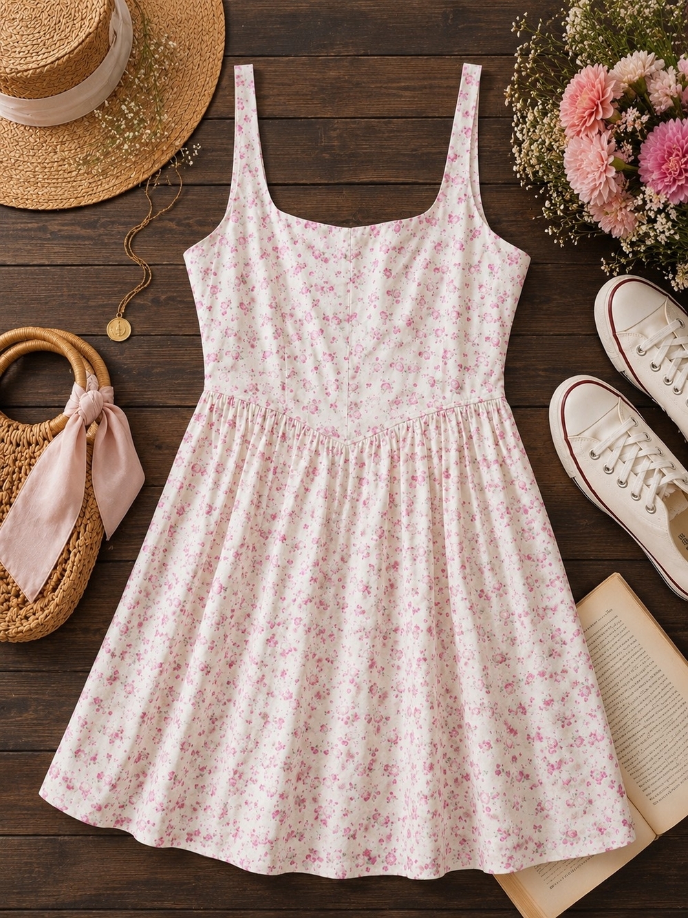 Trixxi Floral Mini Dress Women's XL Cottagecore Smocked Back Pink Rose Sundress